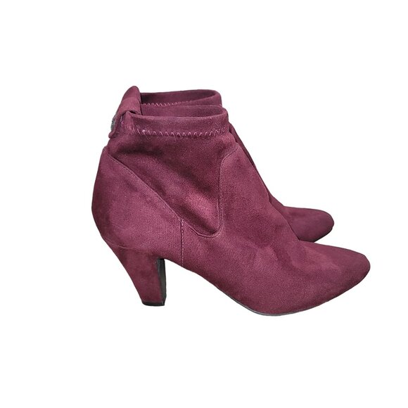 BCBG Women's Burgundy Faux Suede Ankle Sock Boots 8M Work‎ Office Whimsigoth Y2K - Picture 5 of 8